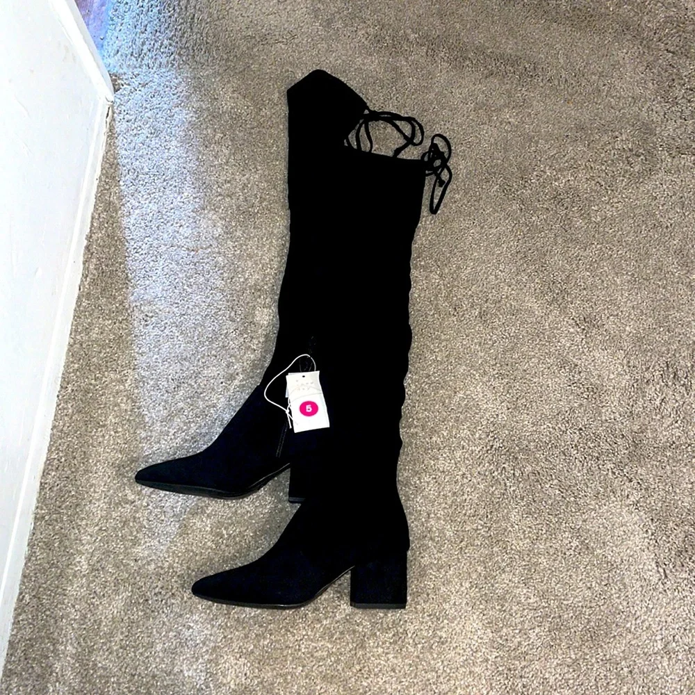 A new day black knee high boots block heels new